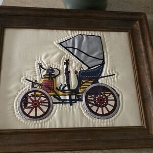 Framed Textile Wall Art – Vintage Car Design – Home Decor